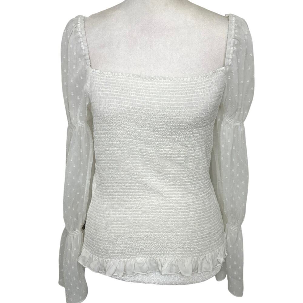Ecru Smocked Swiss Dot Sheer Puff Sleeve Top Coquette Dainty Fairy Y2K Small NWT